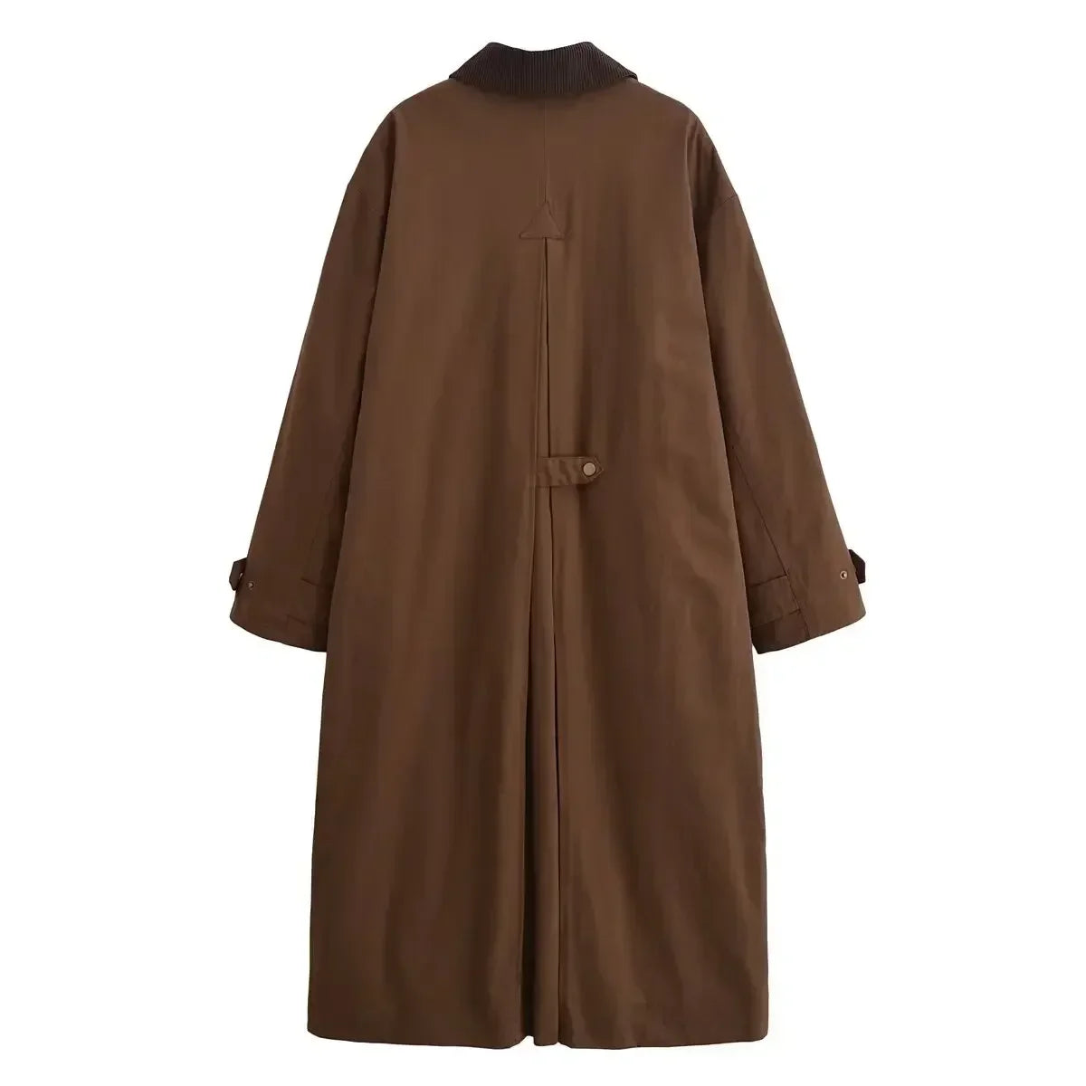 Women's new fashion flap decoration loose single breasted long style Lapel Trench coat retro long sleeved women's coat chic top