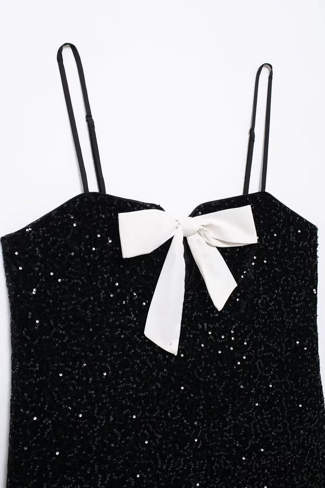 Women's new fashion bow decoration black slim sequin suspender mini dress retro sleeveless backless women's dress Mujer