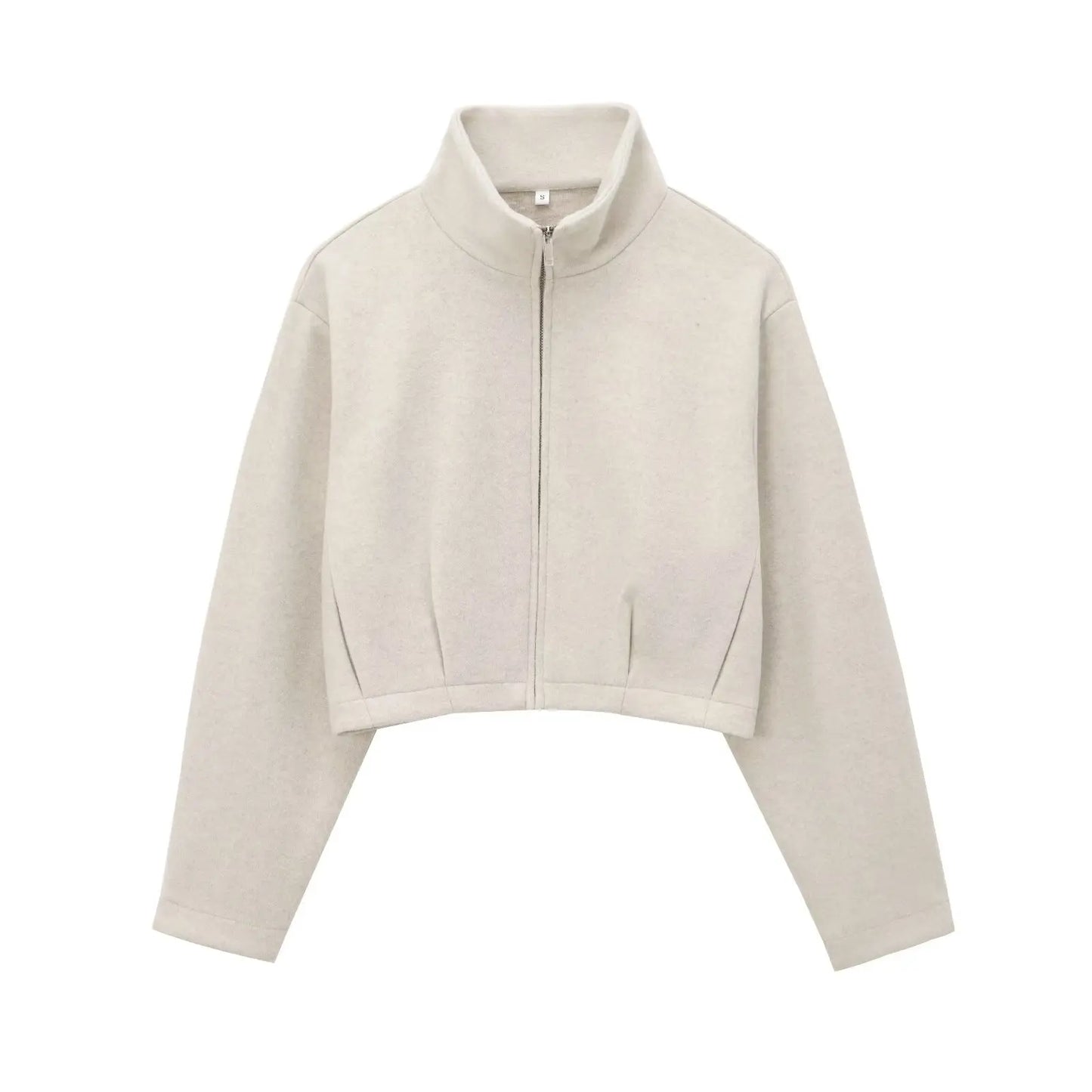 Women's new Fashion pleated decoration short soft texture stand collar jacket retro long sleeved zipper women's Coat chic top