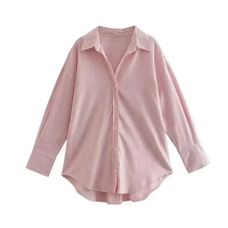 Women 2023 New Fashion pleated design Loose poplin Asymmetric Blouses Vintage Long Sleeve Button-up Female Shirts Chic Tops