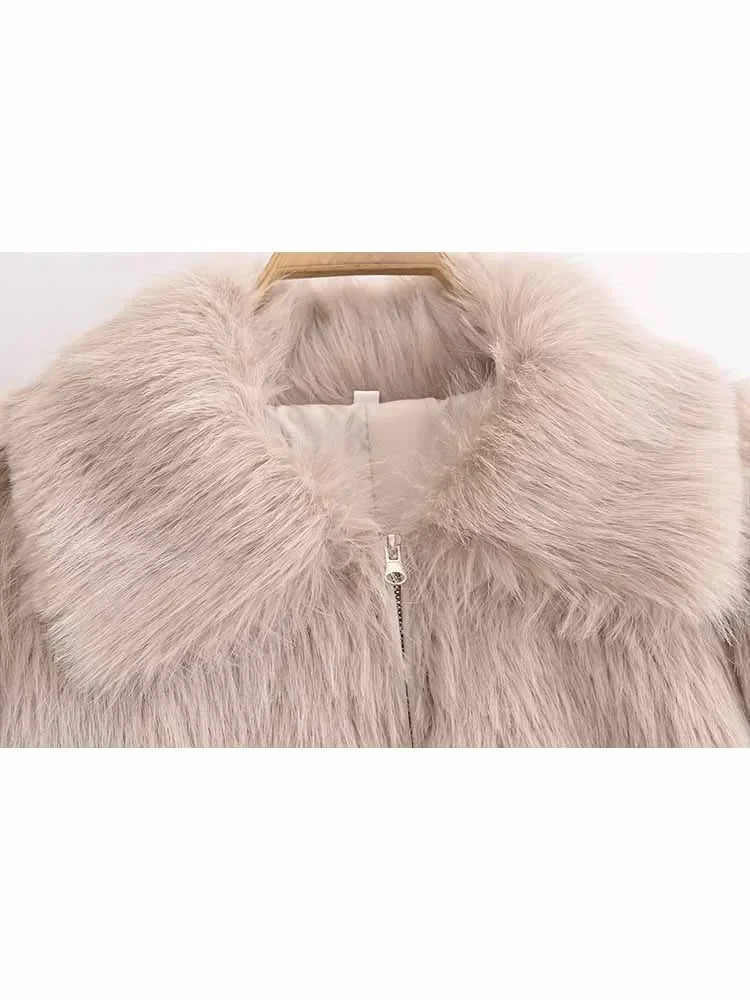 Women's new Fashion faux fur effect casual Side pocket comfortable Lapel fleece coat retro long sleeved women's coat chic top