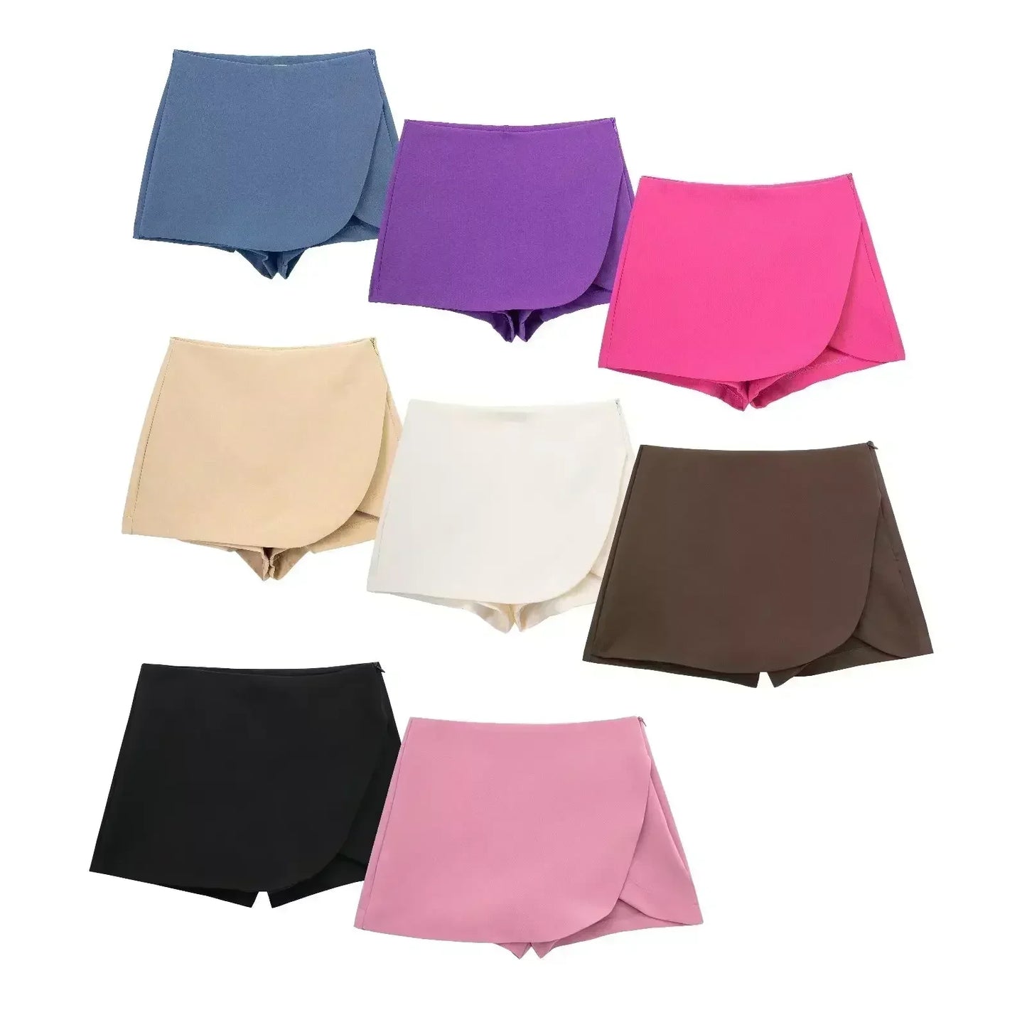 Women's Summer New Fashion Asymmetric Design Slim Fit Versatile Shorts Skirts Retro High Waist Side Zipper Women's Skirts Mujer 