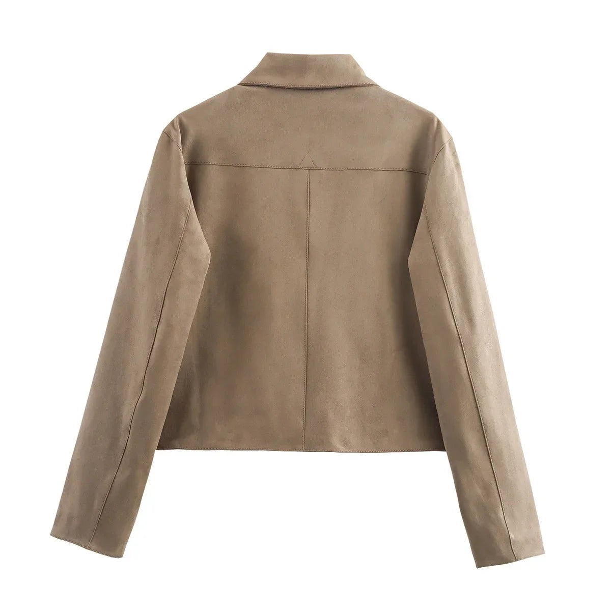 Women's new Fashion flip pocket decoration short suede Faux Leather coat retro long sleeved button up women's coat chic top