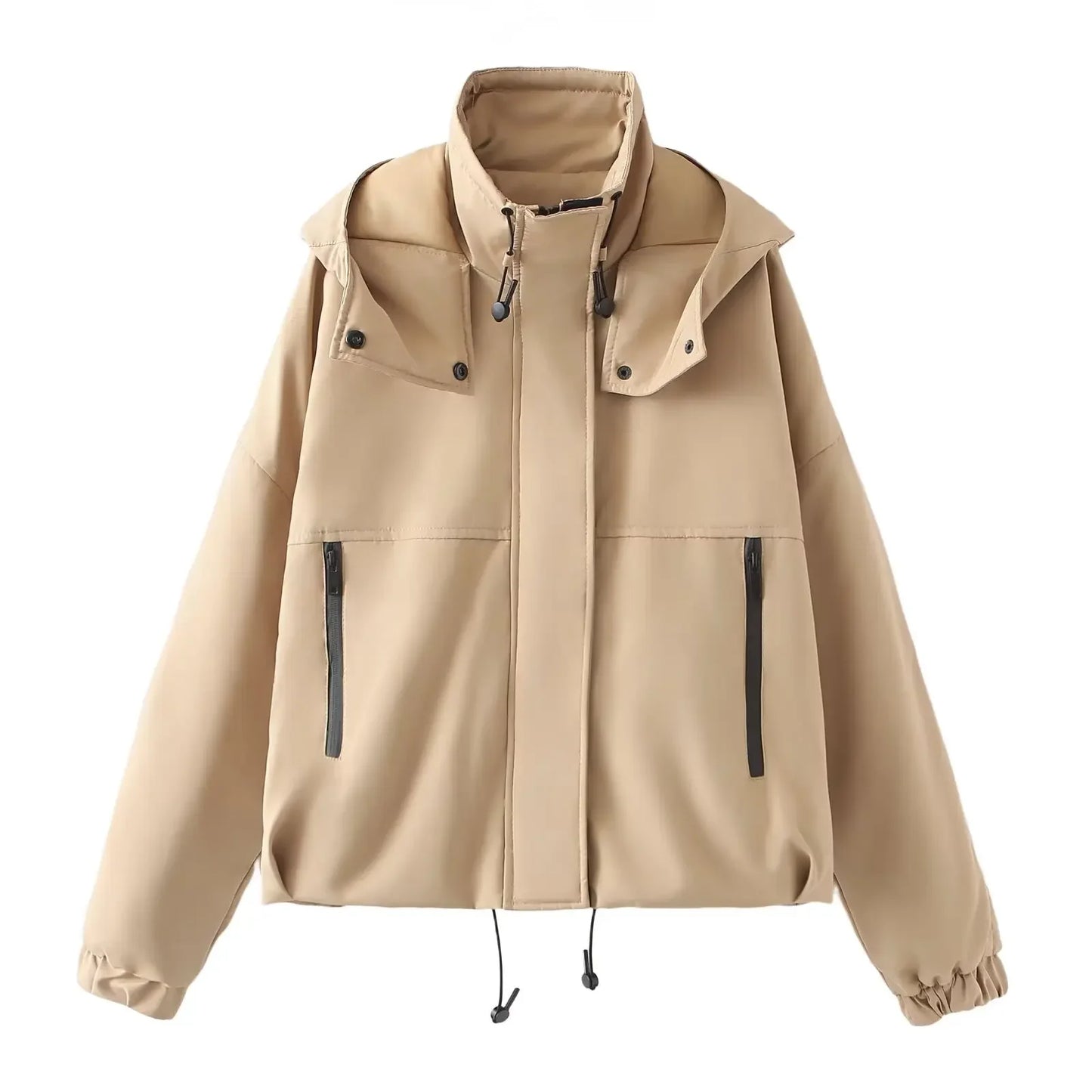 Women's new fashion loose short Single breasted hooded cotton jacket Coat retro long sleeved zipper pocket women's Coat chic top