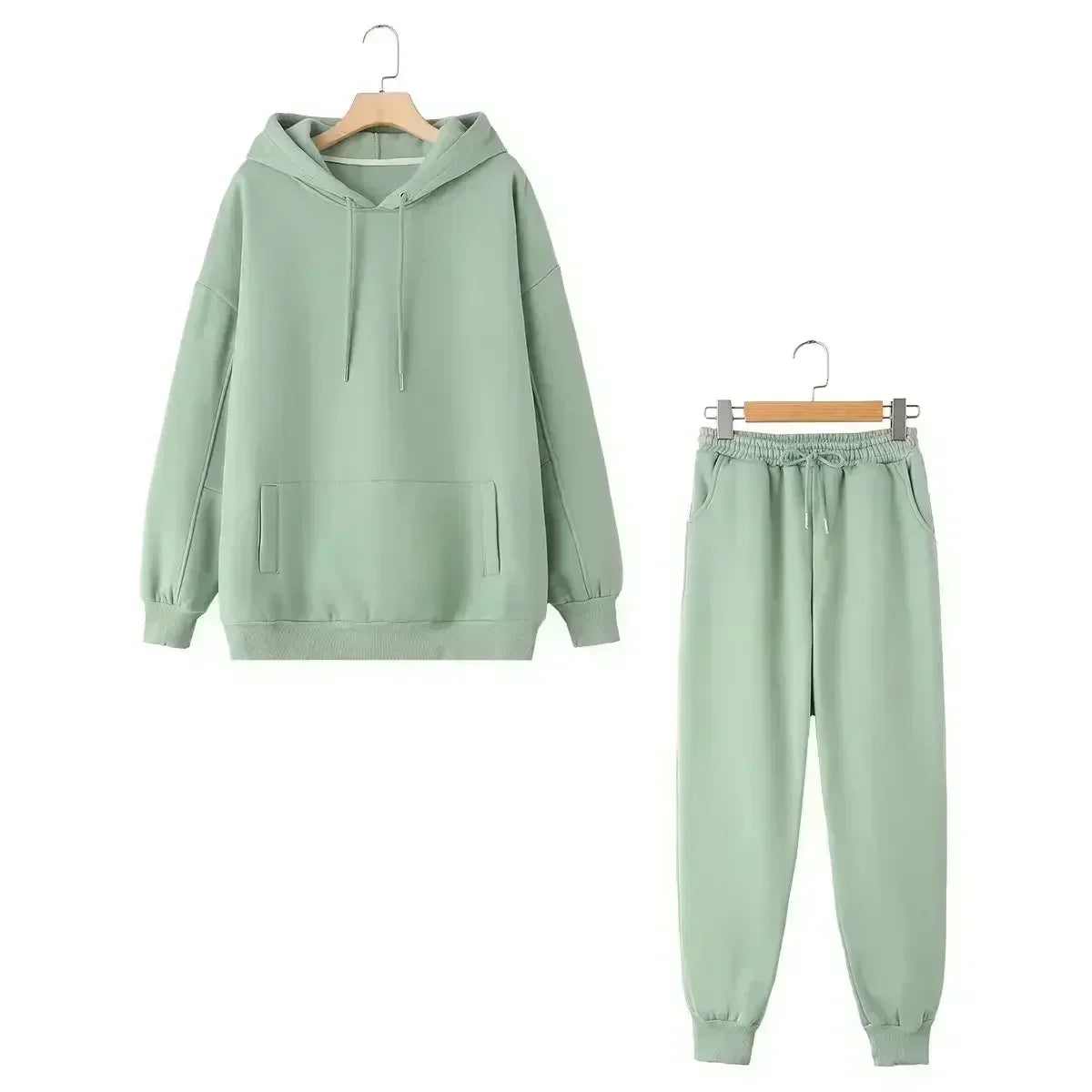 set woman 2 pieces Women New Fashion Loose Cotton Hooded Sweatshirts Vintage Long Sleeve Pockets Female + Pants Women's suit