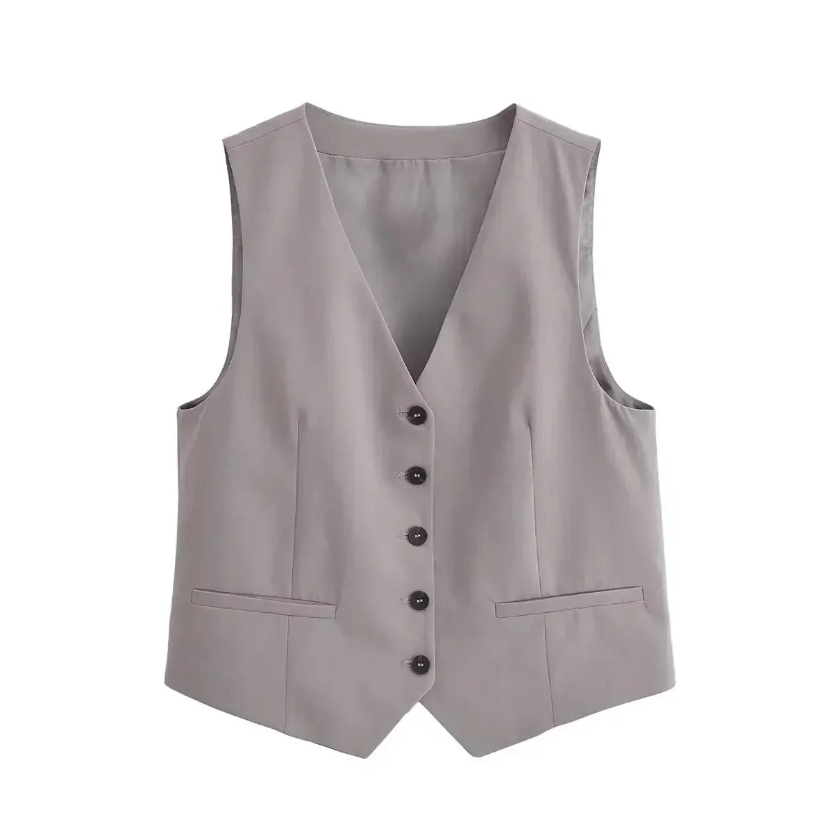 Women's new fashion pocket decoration casual single breasted short V Neck vest retro sleeveless women's vest +Pants Women's suit