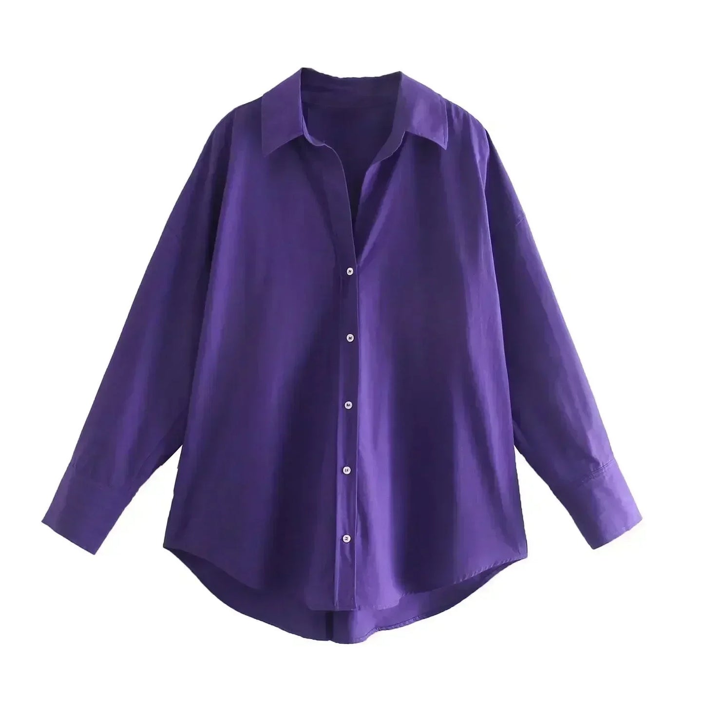 Women 2023 New Fashion pleated design Loose poplin Asymmetric Blouses Vintage Long Sleeve Button-up Female Shirts Chic Tops