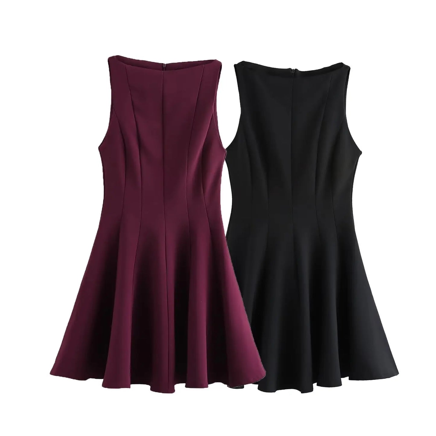 Women's new fashion pleated decoration slim casual versatile wide swing mini dress retro sleeveless back zipper women's dress 