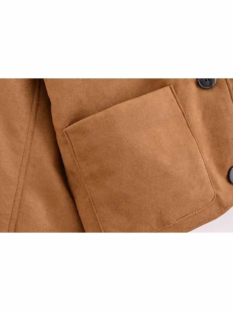 Women's new Fashion pocket decoration casual single breasted short lapel Jacket Coat retro long sleeved women's Coat chic top