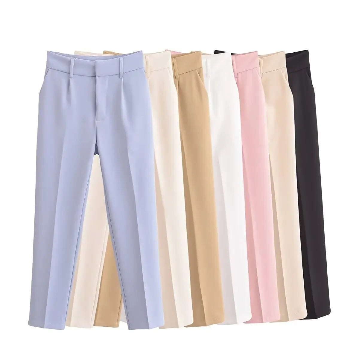 Women's new Fashion multi-color casual versatile high waisted Suit pants retro side pockets zippered women's pants Mujer