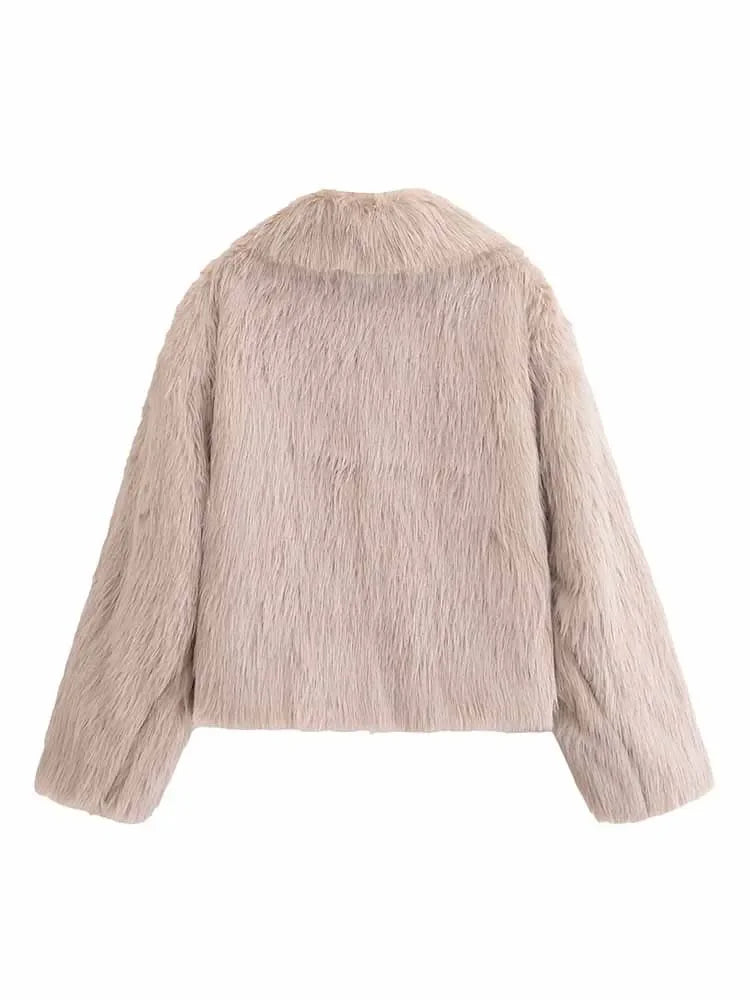 Women's new Fashion faux fur effect casual Side pocket comfortable Lapel fleece coat retro long sleeved women's coat chic top