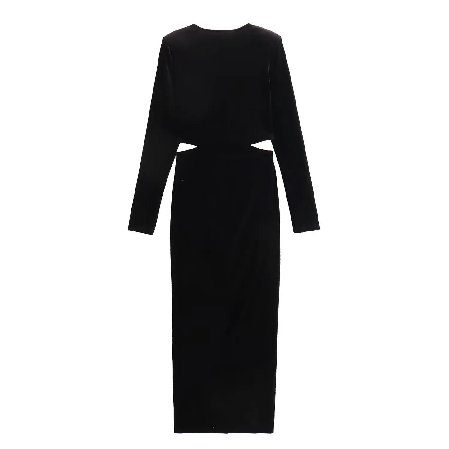 Women's new Fashion open design slim bead decoration velvet Midi dress retro V Neck long sleeved women's dress Mujer