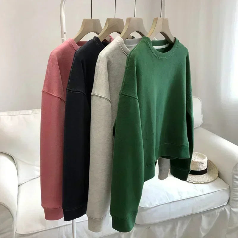 Short round neck sweater women's autumn and winter new warm and loose fitness clothes casual long-sleeved yoga clothes