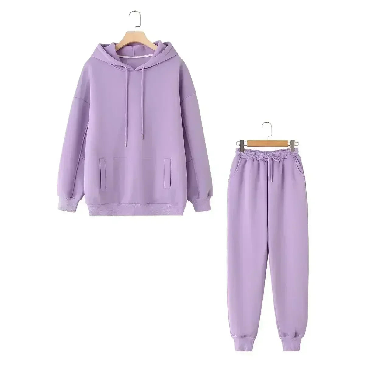 set woman 2 pieces Women New Fashion Loose Cotton Hooded Sweatshirts Vintage Long Sleeve Pockets Female + Pants Women's suit