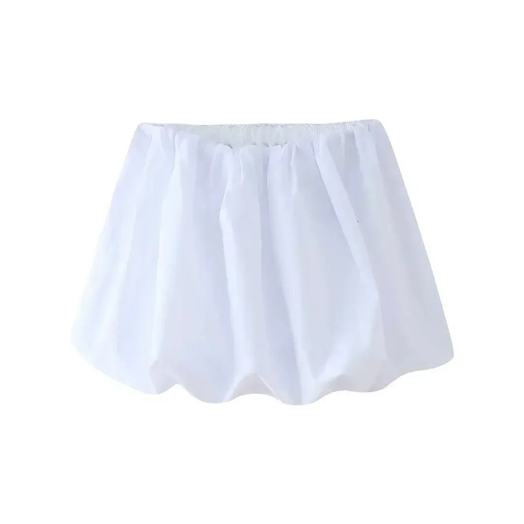 Women's new fashion two-piece style balloon version casual Versatile solid pleated mini skirt retro high waisted women's skirt