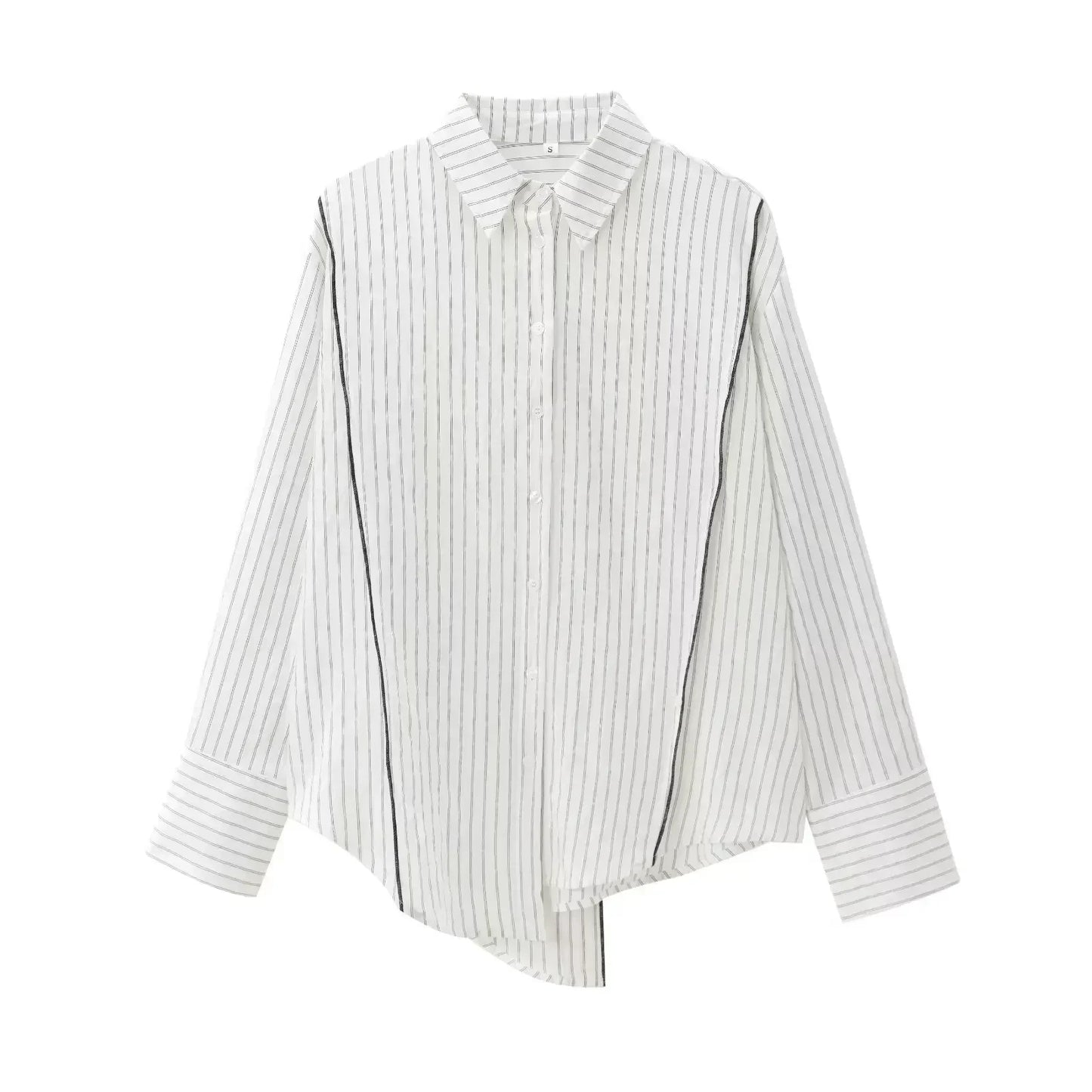 Women's New Fashion Loose Single breasted Striped Shirt Casual Asymmetric Shirt Retro Lapel Long sleeved Women's Shirt Chic Top 