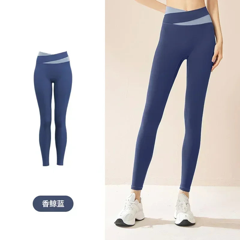 Women's Yoga Pants Splicing Yoga Pants High Waist Hip Fitness Elastic Fitness Pants Running Pants.