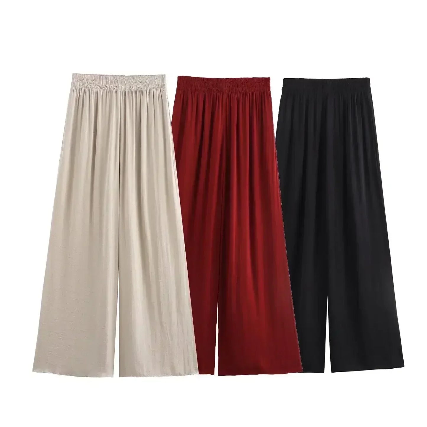 Women's new Chic fashion side pocket loose satin texture casual pleated pants retro elastic waist women's pants Mujer