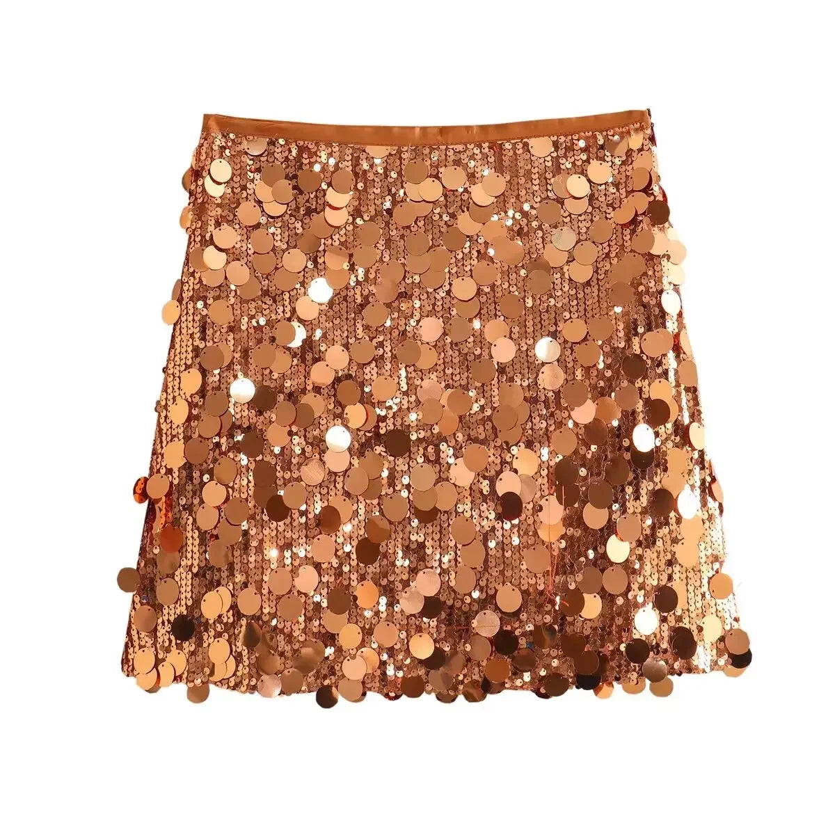 Women's new fashion multi-color sequin decoration casual slim versatile mini skirt retro high waist side zipper women's skirt