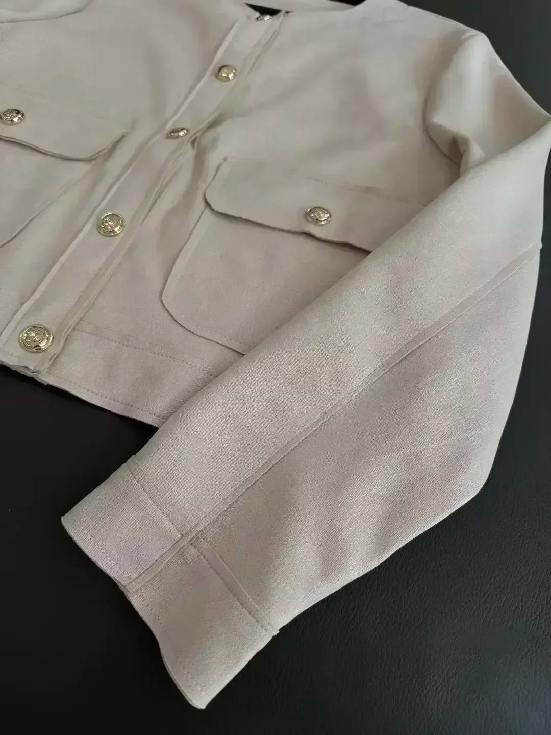 Women's 2024 new fashion suede texture casual single breasted short jacket coat retro long sleeved pocket women's coat