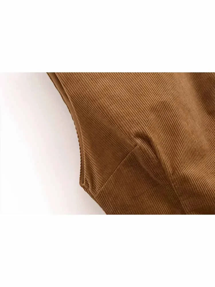 Women's new fashion with Belt pleated decoration slim corduroy mini dress retro sleeveless back zipper women's dress Mujer