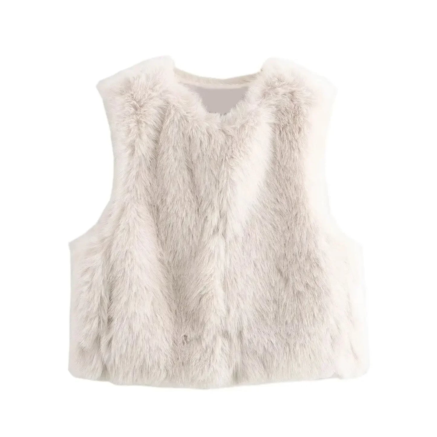 Women's 2024 new fashion faux fur effect short side pocket open vest coat retro sleeveless button up women's vest chic top