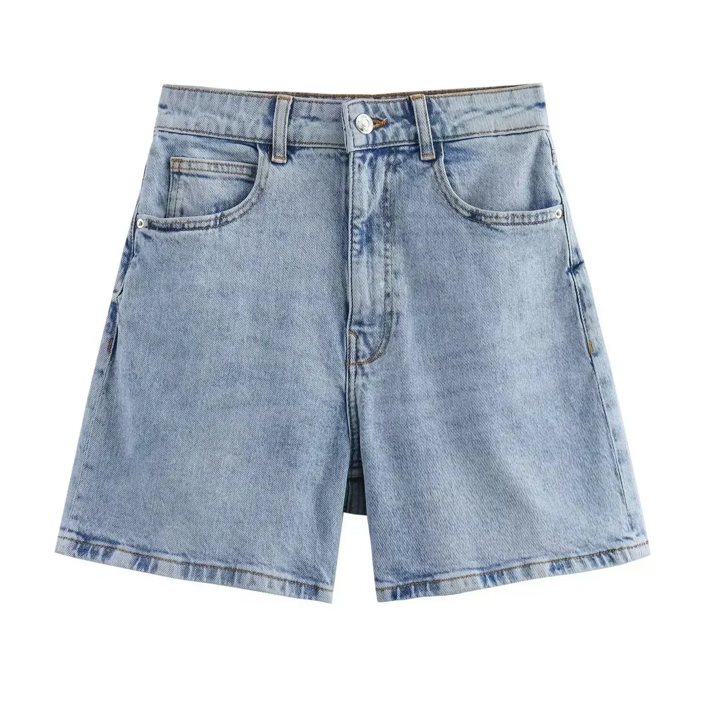 Women's New Chic Fashion Loose Comfortable Casual Side Pocket Denim Shorts Retro High Waist Zipper Women's Shorts Mujer