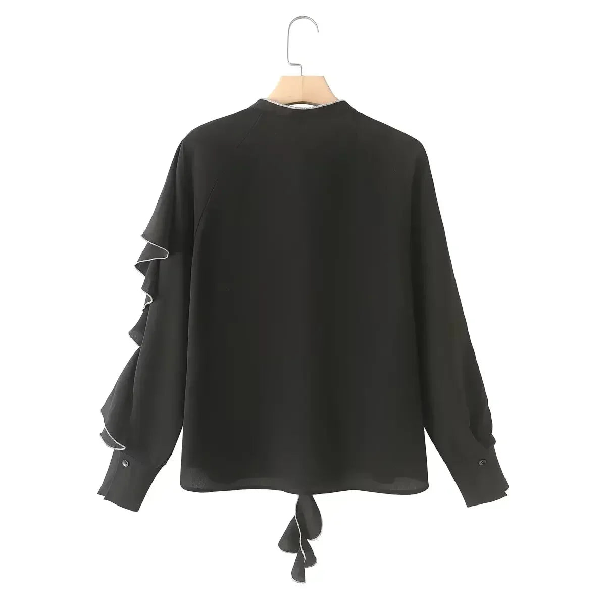 Women's new fashion layered decoration black casual single breasted contrasting shirt retro long sleeved women's shirt chic top