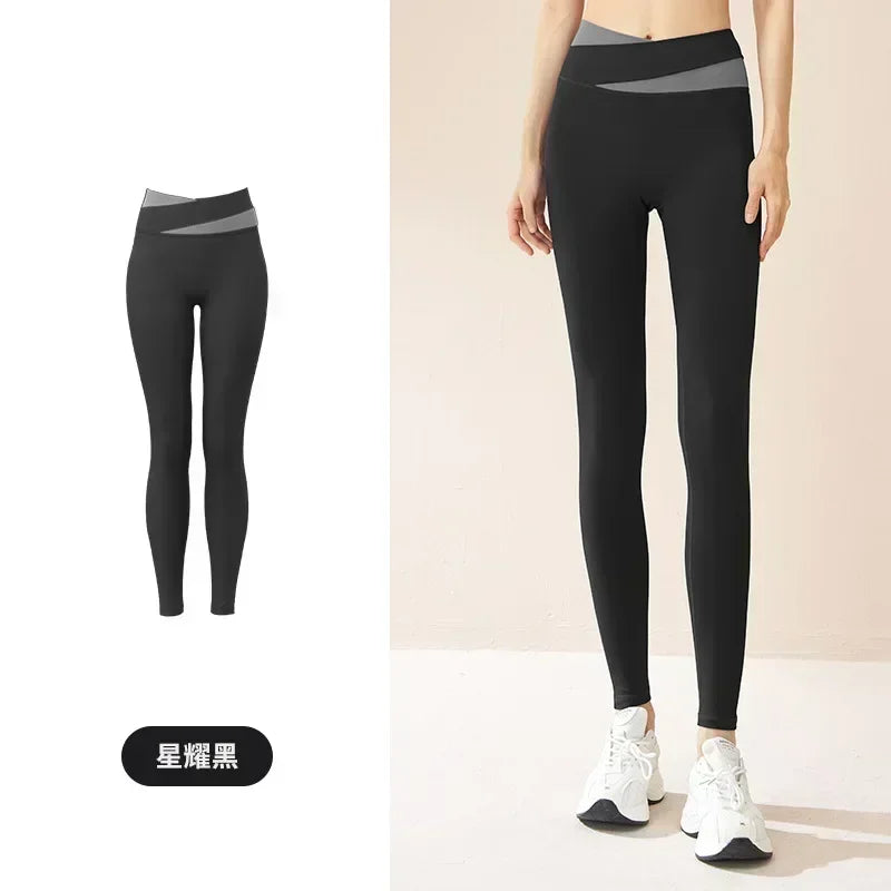 Women's Yoga Pants Splicing Yoga Pants High Waist Hip Fitness Elastic Fitness Pants Running Pants.