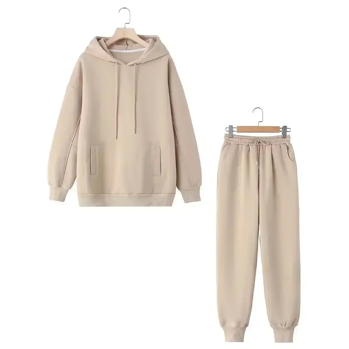 set woman 2 pieces Women New Fashion Loose Cotton Hooded Sweatshirts Vintage Long Sleeve Pockets Female + Pants Women's suit