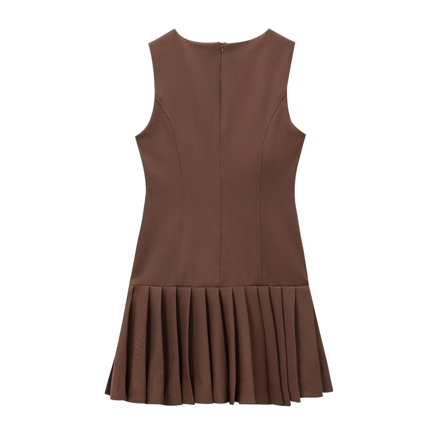 Women's new fashion line trimming decoration slim versatile wide pleated mini dress retro sleeveless back zipper women's dress