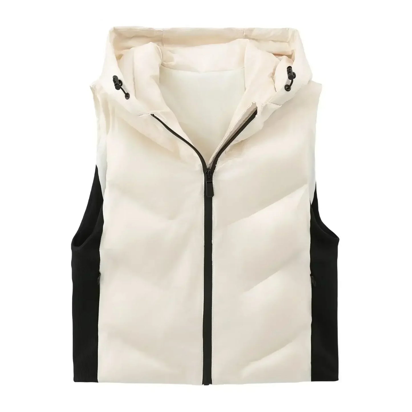 Women's new fashion zipper pocket decoration casual short warm hooded cotton jacket vest retro sleeveless women's vest chic top