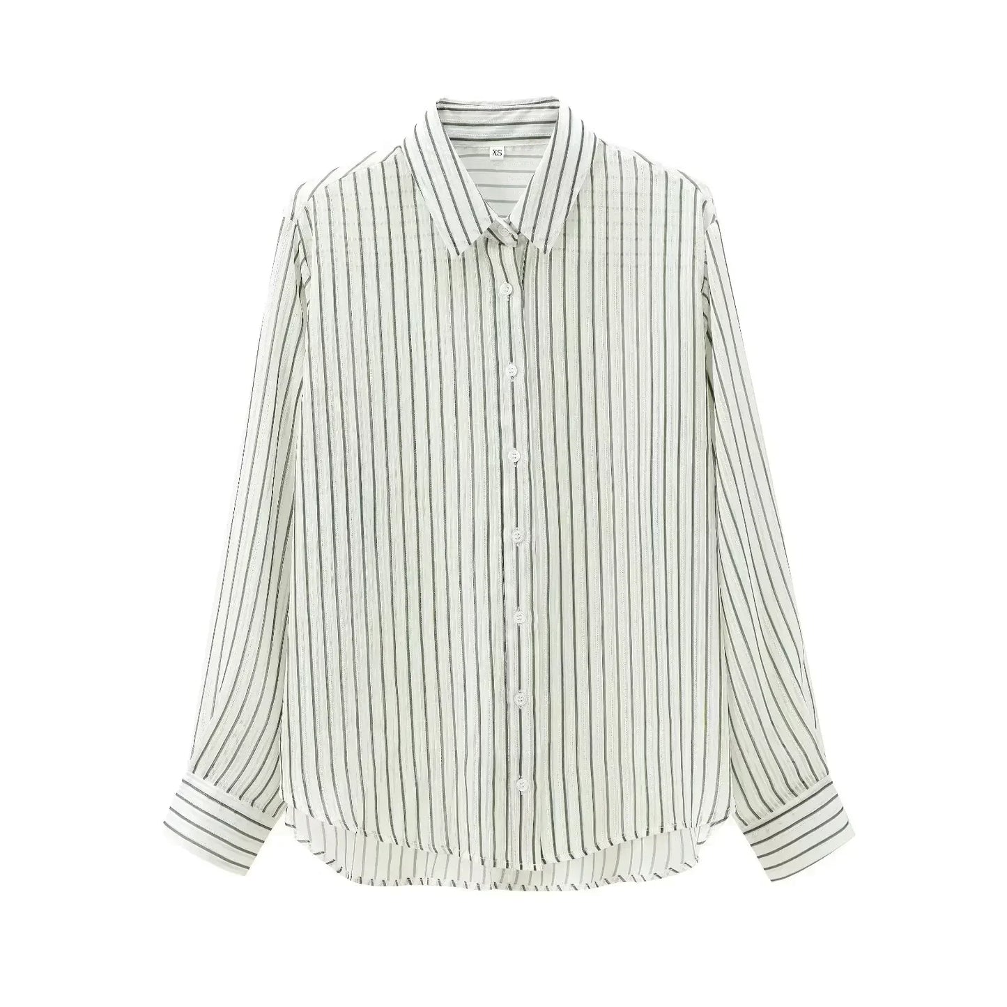 Women's new fashion loose single breasted casual striped asymmetrical shirt retro lapel long sleeved women's shirt chic top