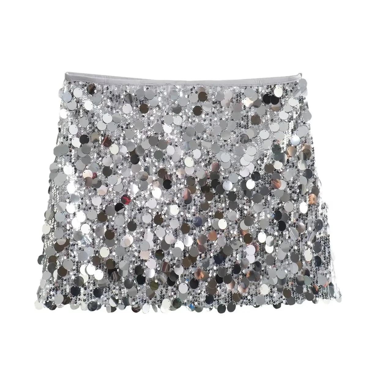 Women's new fashion multi-color sequin decoration casual slim versatile mini skirt retro high waist side zipper women's skirt