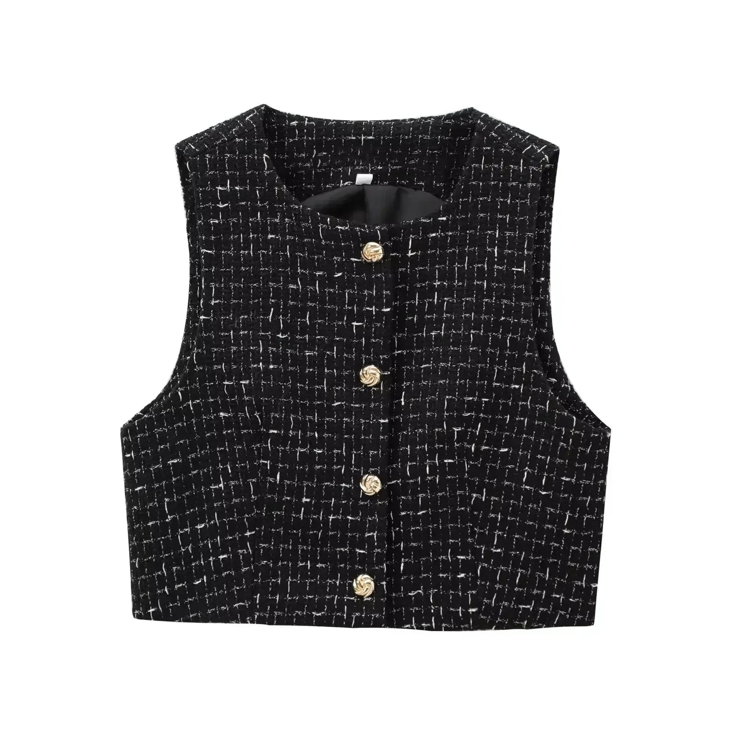 Women's new fashion gold floral button decoration casual short textured vest top retro O Neck sleeveless women's vest chic top