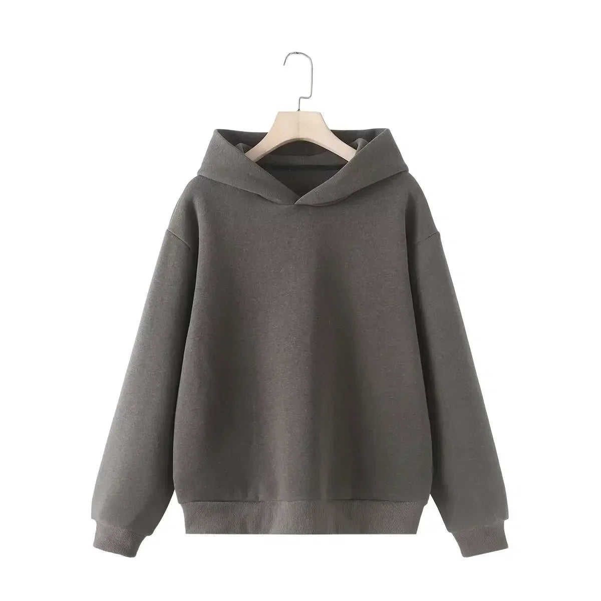 Women's New Fashion Loose Side Pocket Solid Casual Versatile Sweatshirts Vintage Hoodie Long Sleeve Women's Pullover Chic Top