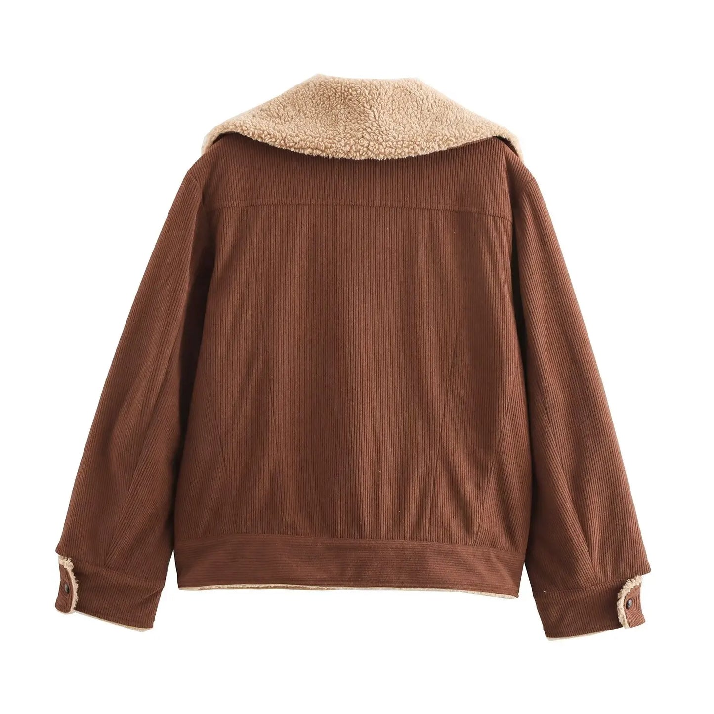 Women's new Fashion pocket decoration loose single breasted warm corduroy jacket coat retro long sleeved women's coat chic top