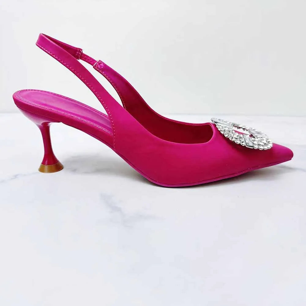 M Autumn New Women's Shoes High Heels Rose Red Bright Rhinestone Decorative High Heels Baotou Wedding Shoes.