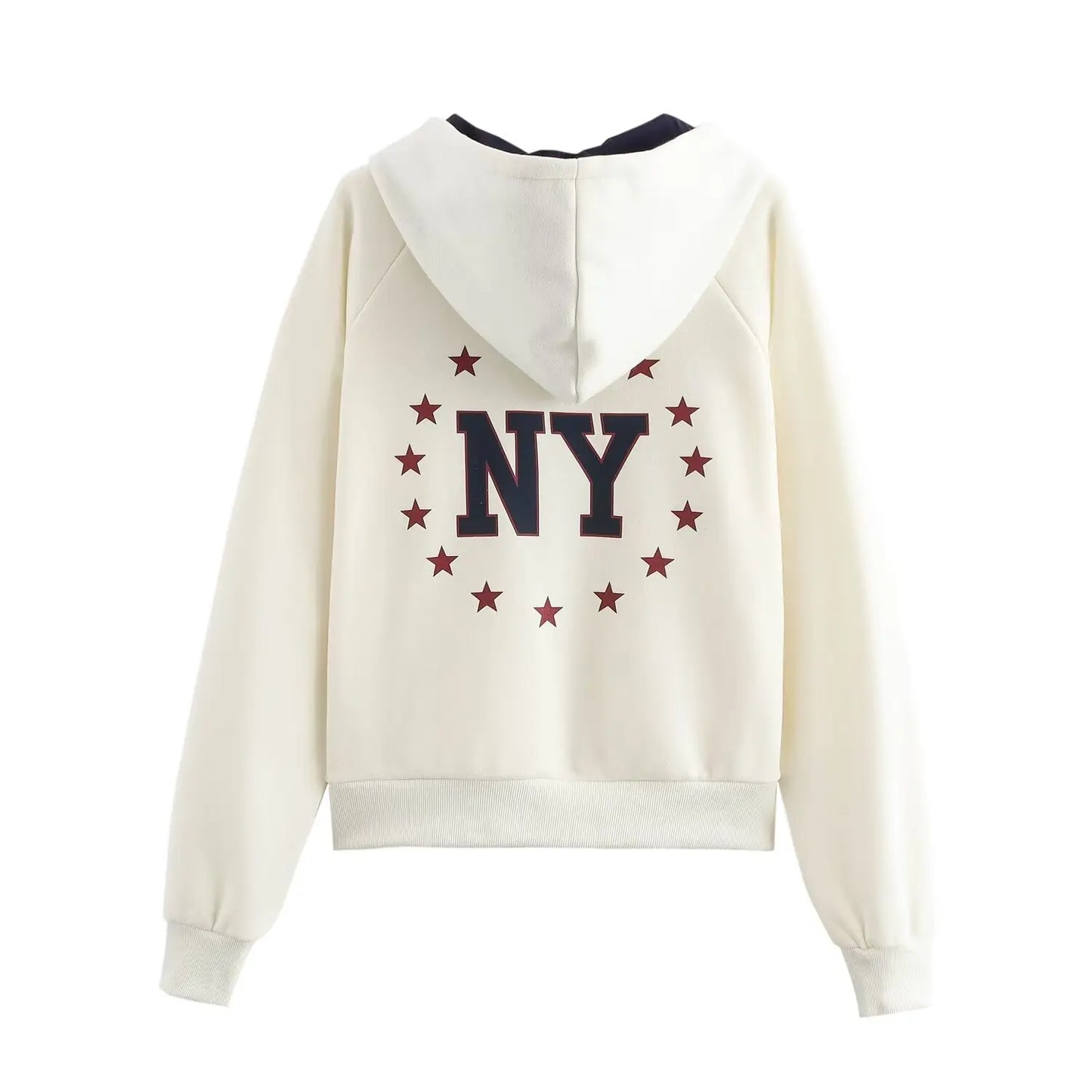 Ladies' new fashion printed letter decoration loose side pocket hooded sweatshirt retro long sleeved women's pullover chic top