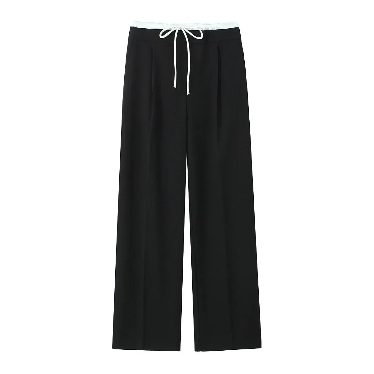 Women's new Fashion double-layer waist strap design casual versatile wide leg pants retro side pocket zipper women's pants