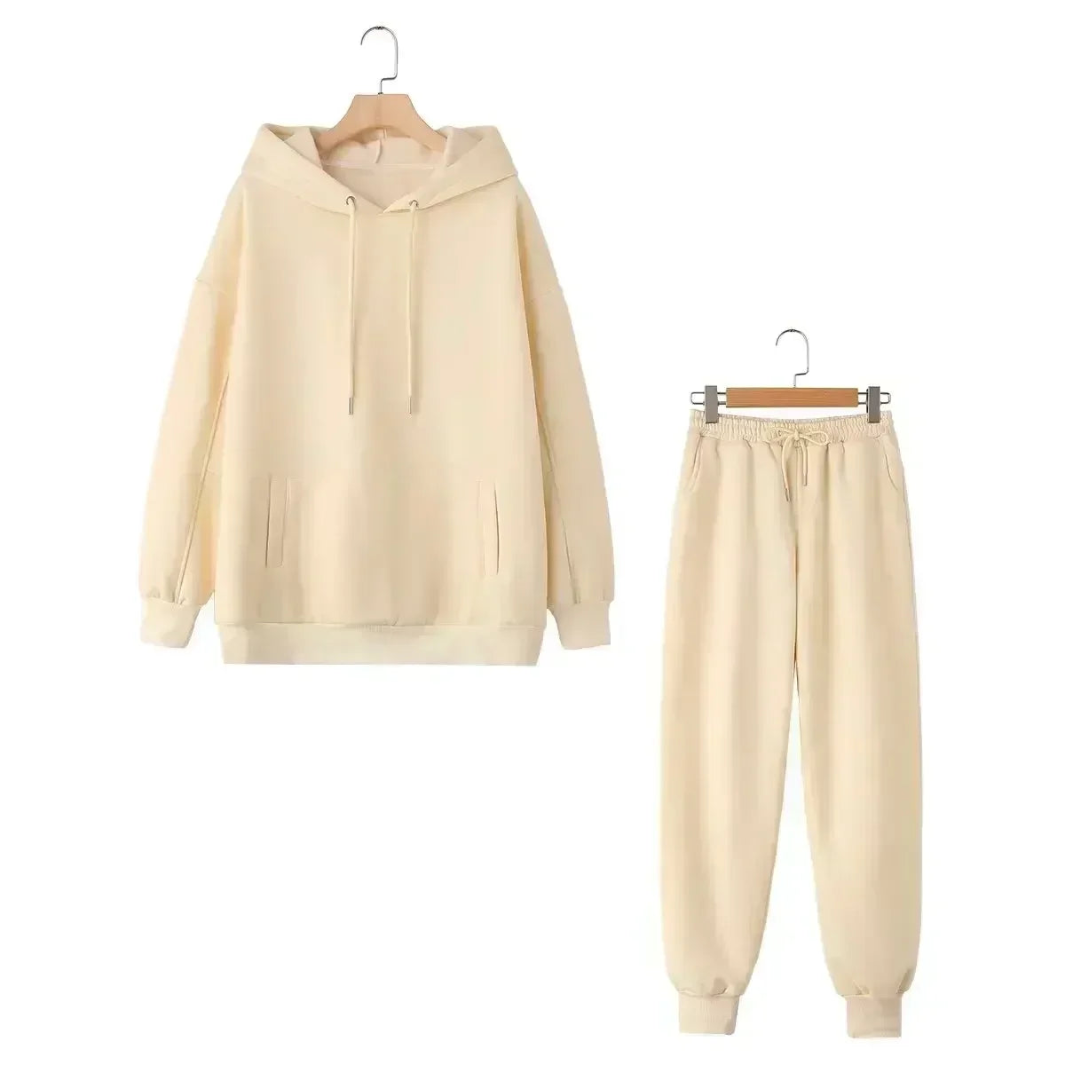 set woman 2 pieces Women New Fashion Loose Cotton Hooded Sweatshirts Vintage Long Sleeve Pockets Female + Pants Women's suit