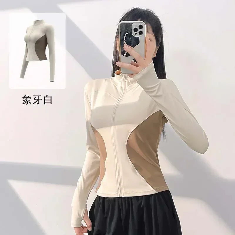 High Elastic Stand-up Collar Slim Fitness Clothes Slim Yoga Top Sports Coat Yoga Clothes