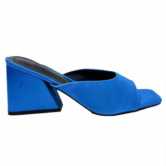 New 2024 Women's Shoes Fashion Temperament Blue High-heeled Satin Sandals Temperament Wedges Square Sandals.