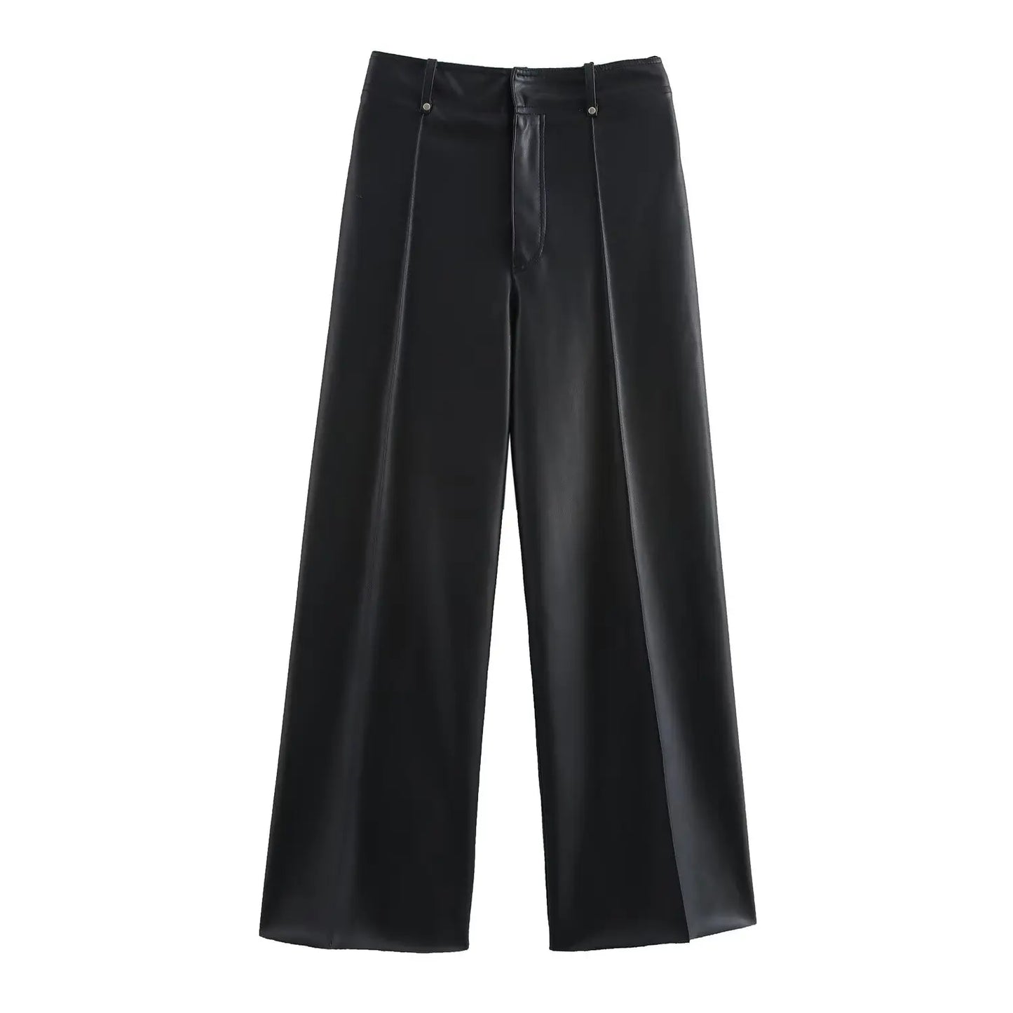 Women's new Fashion pocket decoration loose casual versatile Faux Leather wide leg pants retro high waisted zipper women's pants 