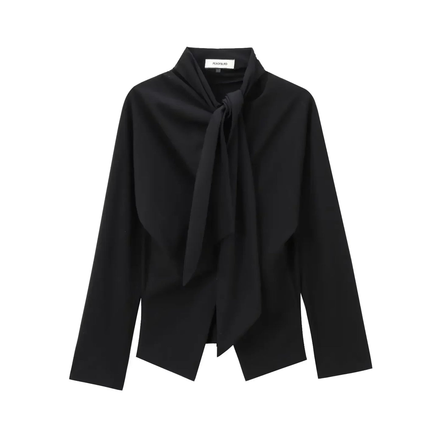 Women's new fashion bow tie decoration black pleated shirt slim poplin shirt retro long sleeved button up women's shirt chic top