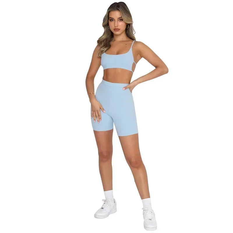 Summer new style halter top women's fashionable sports shorts set 