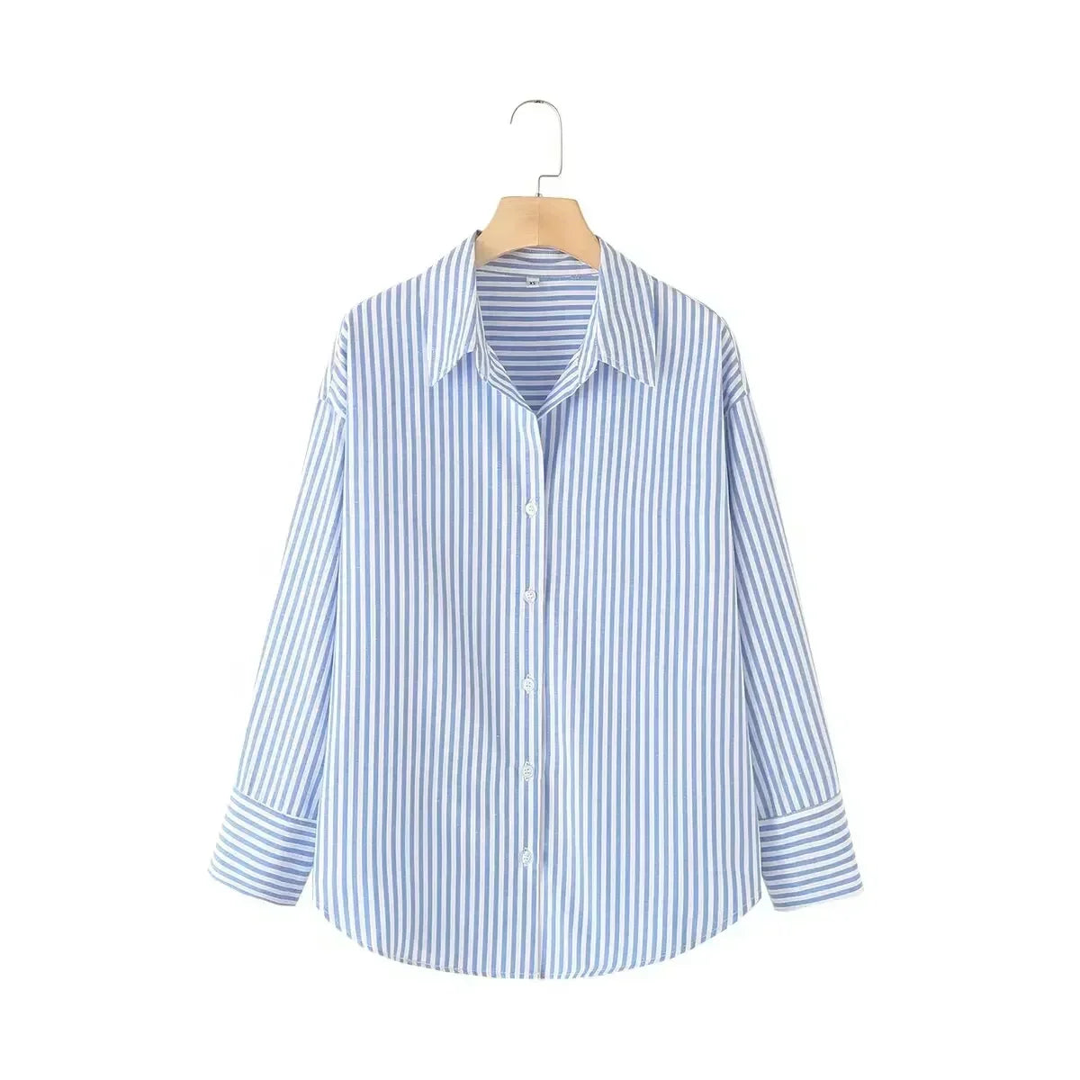 Women's new fashion loose basic style striped shirt casual single breasted lapel shirt retro long sleeved women's shirt chic top 