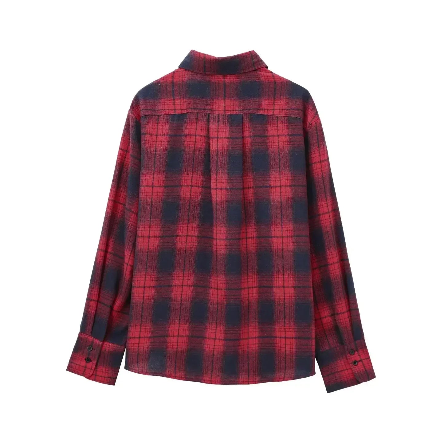 Women's 2024 new fashion loose single breasted lapel shirt casual checkered shirt retro long sleeved women's shirt chic top