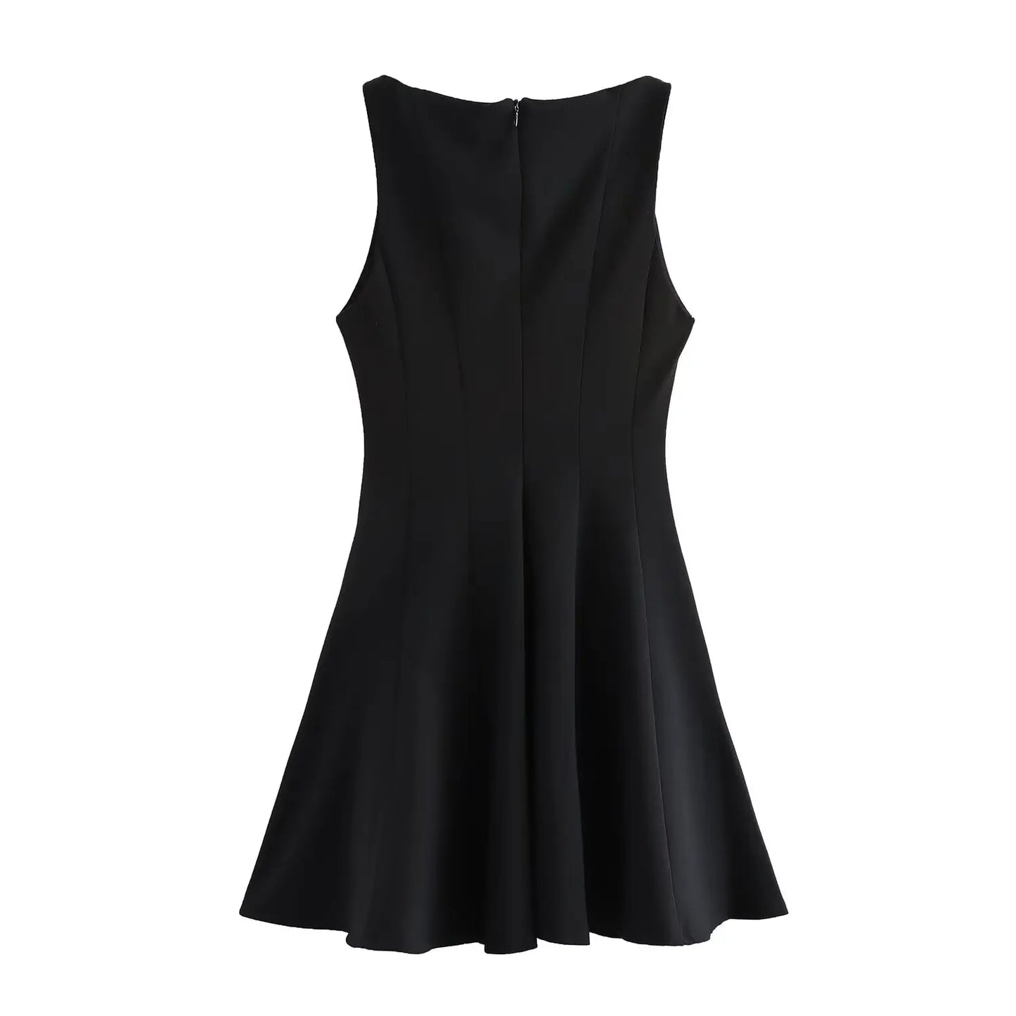 Women's new fashion pleated decoration slim casual versatile wide swing mini dress retro sleeveless back zipper women's dress 