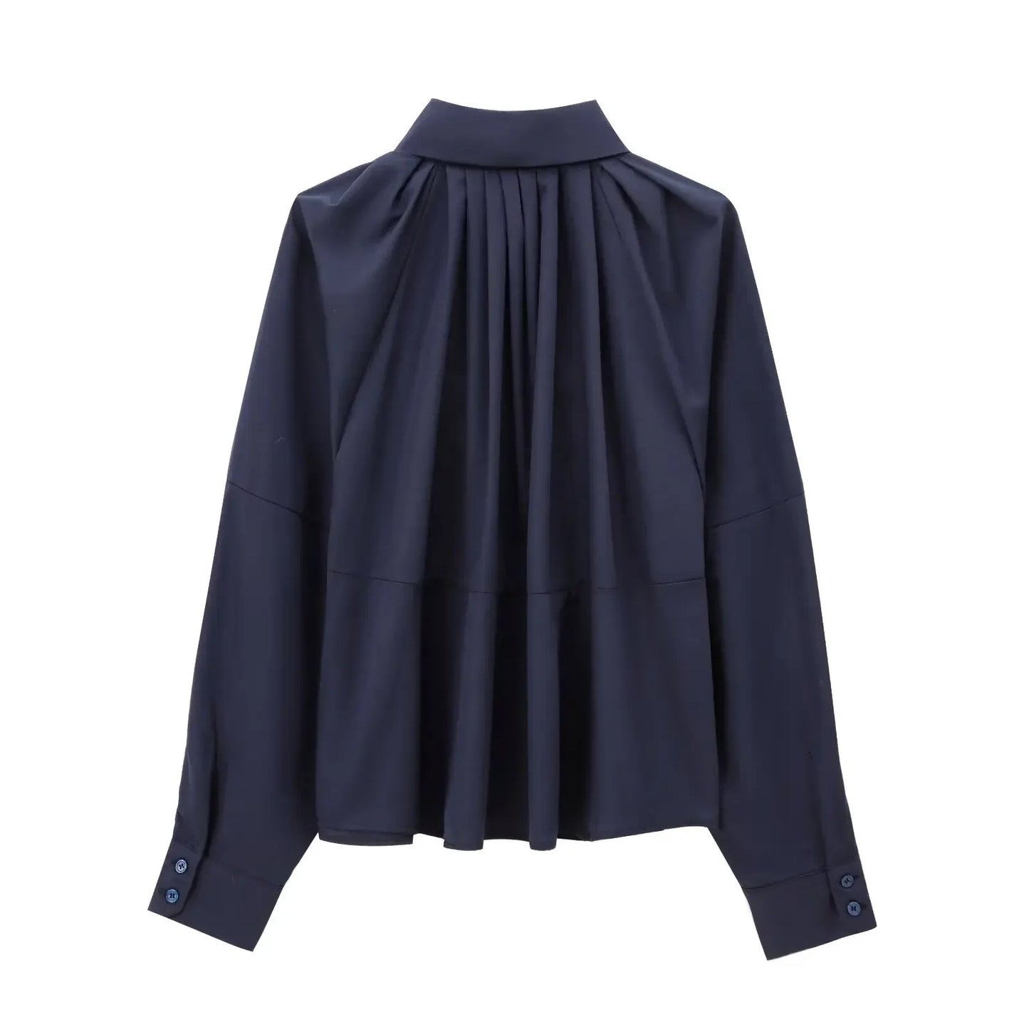 Women's new fashion pleated decoration loose casual single breasted poplin shirt retro lapel long sleeved women's shirt chic top